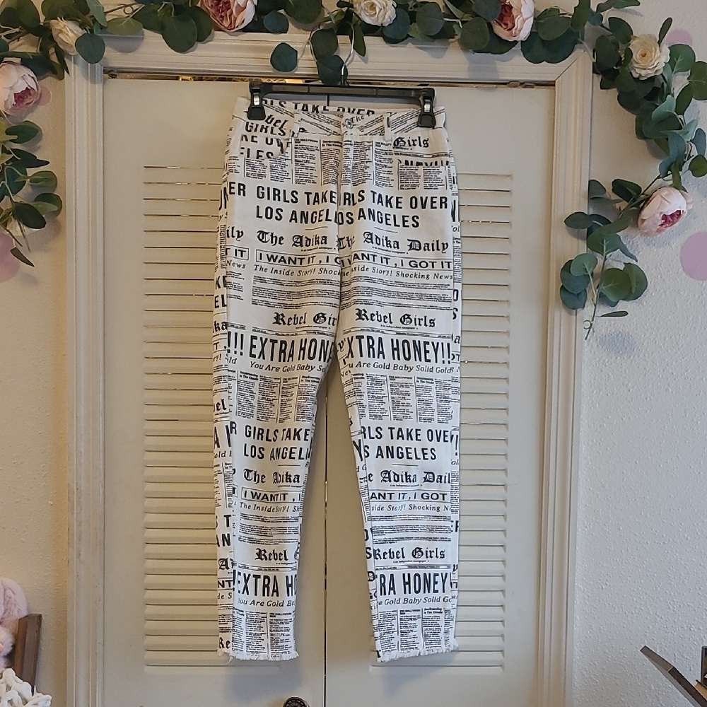 Adika Newspaper Print Ankle Pants.